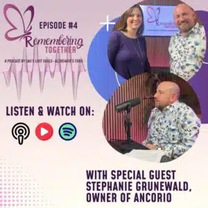 Episode #4 of Remembering Together, a podcast by LMJ’s Lost Souls – Alzheimer’s Fund, featuring special guest Stephanie Grunewald, owner of Ancorio.